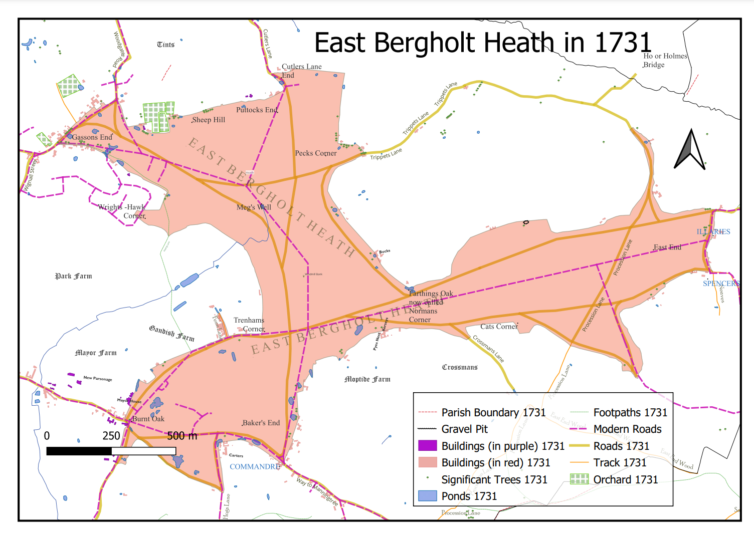 Bergholt Heatth - Map from 1731<br>