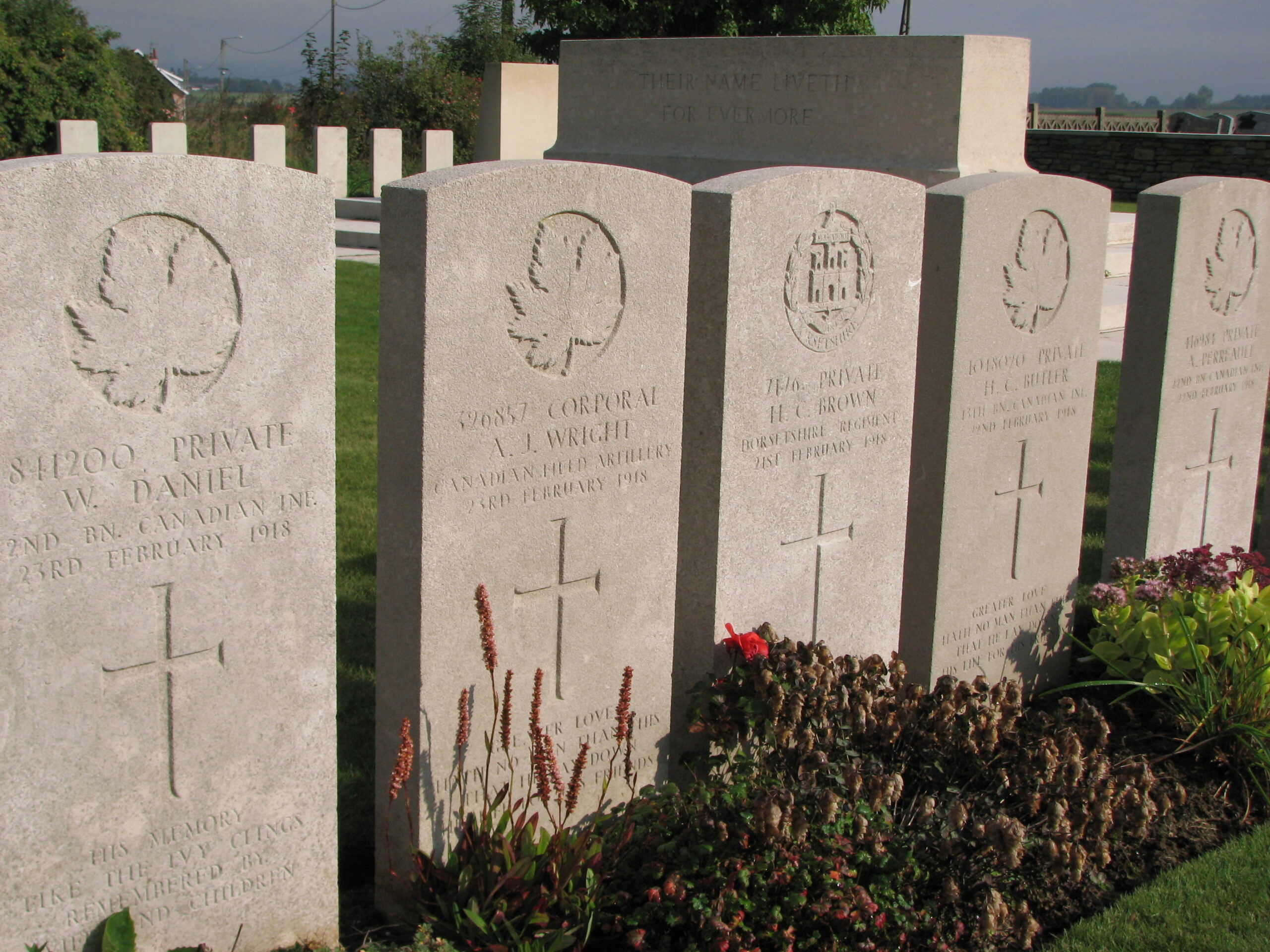 Alfred's headstone (second from left), Barlin Communal Cemetery Extension<br>MA