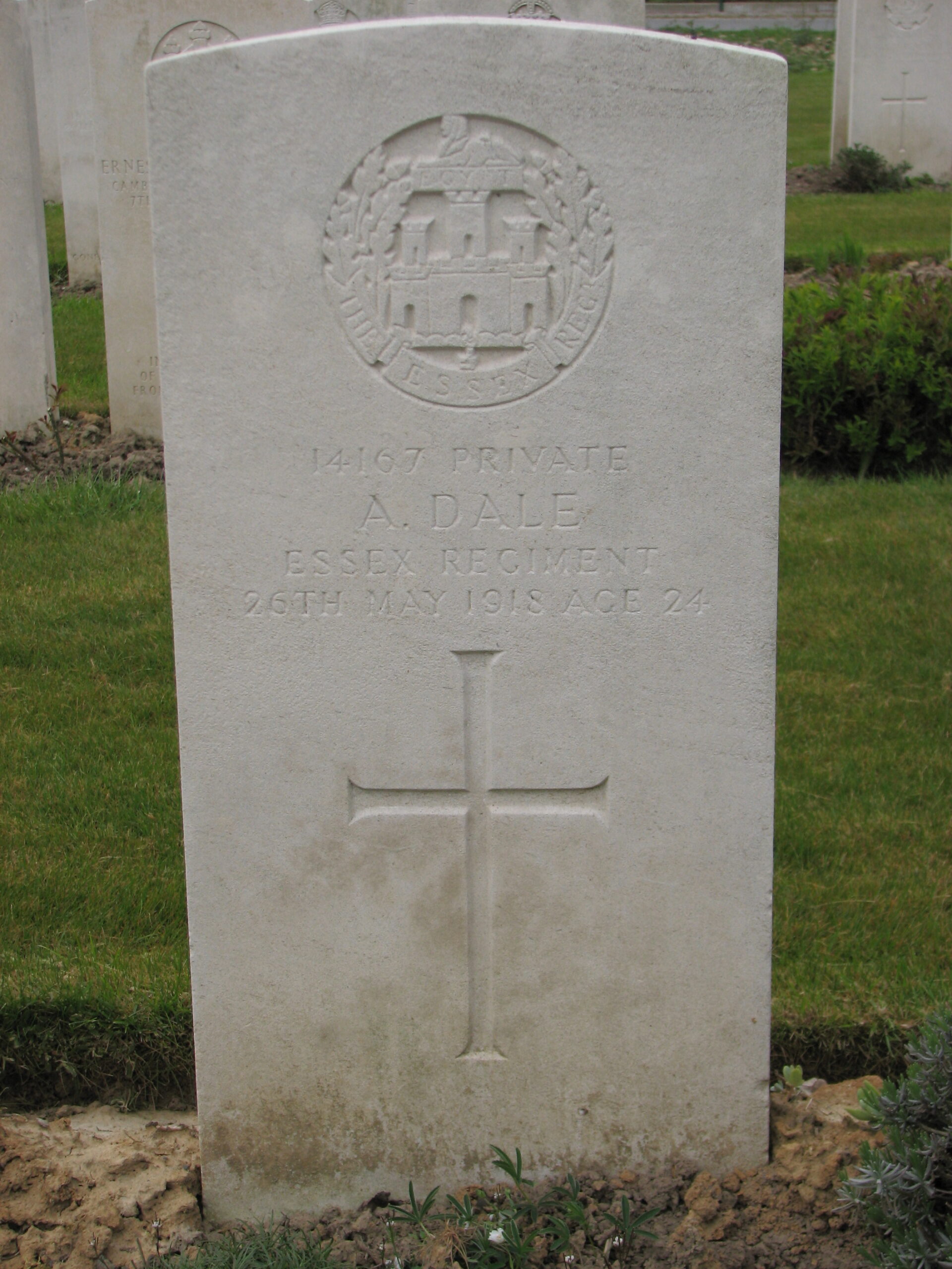 Abram's headstone in Esquelbecq Military Cemetery<br>MA