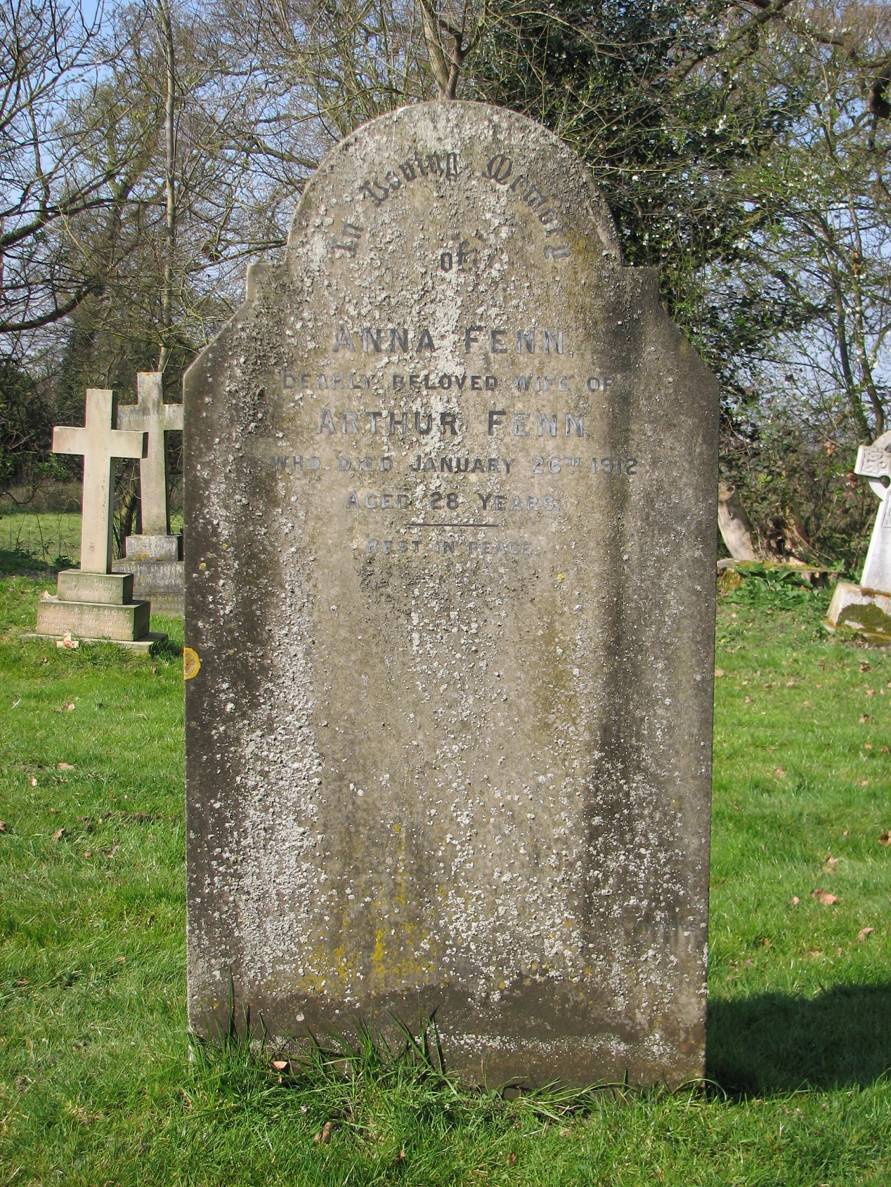 Anne Fenn's gravestone in East Bergholt Cemetery<br>MA