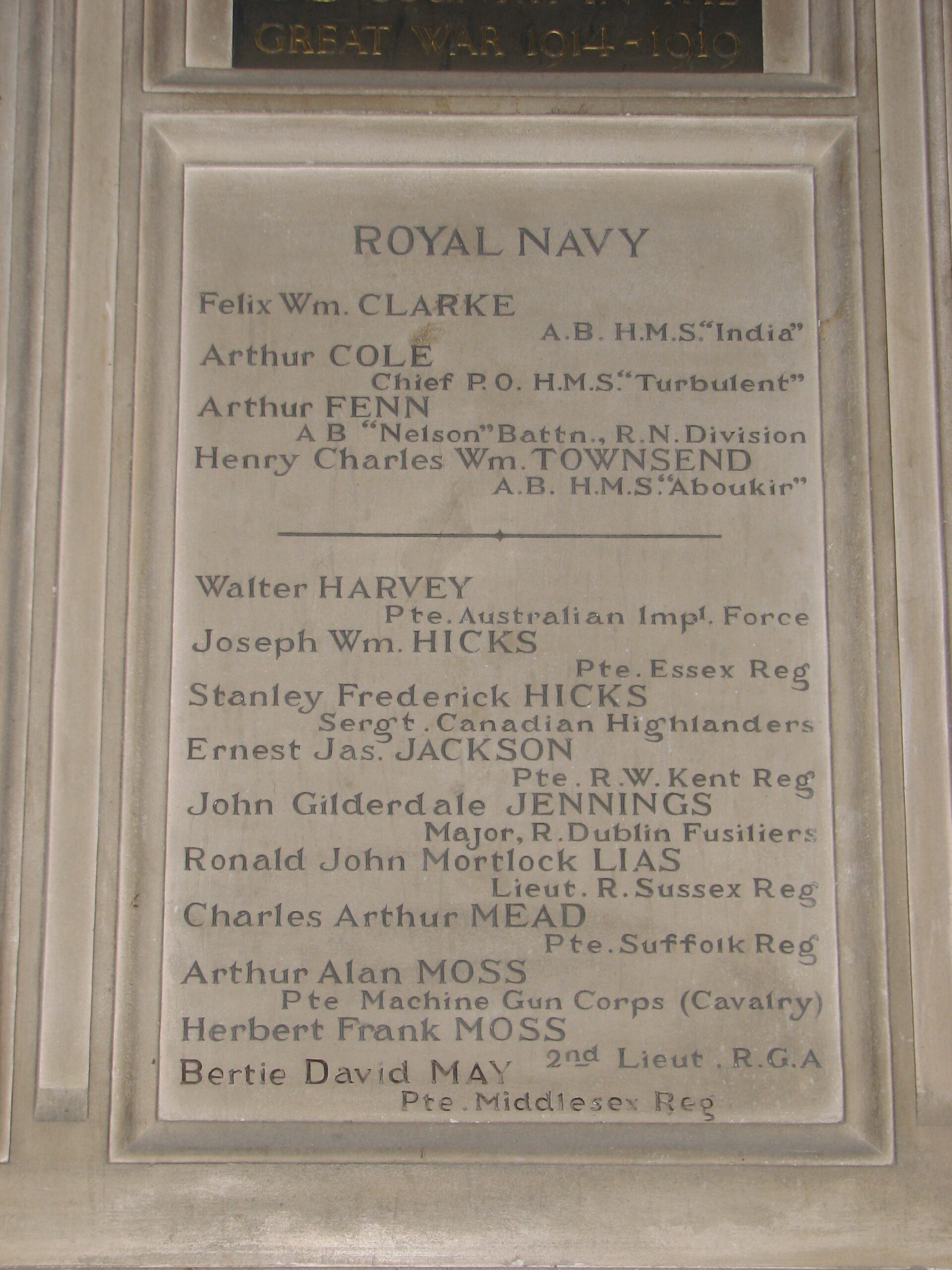 Central Panel of the Names on the Village Memorial to the Fallen of The Great War<br>St. Mary's Church<br />MA