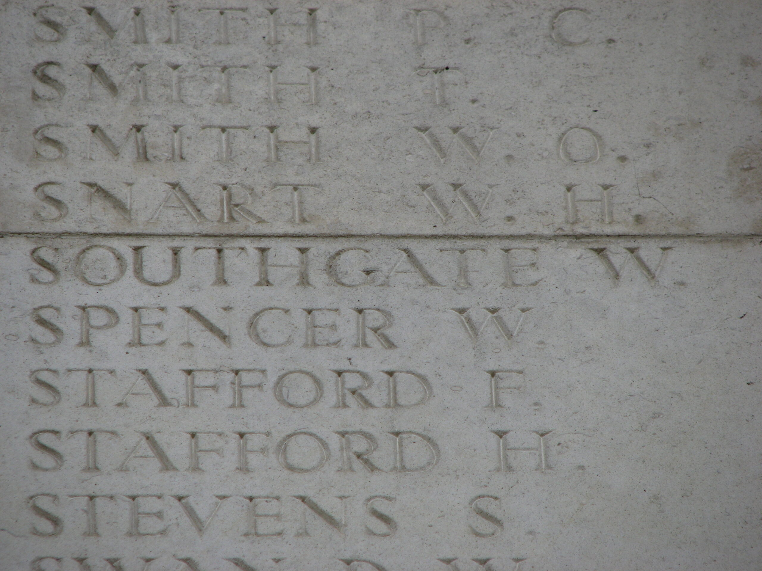 Walter's name inscribed on the Ploegsteert Memorial<br>MA