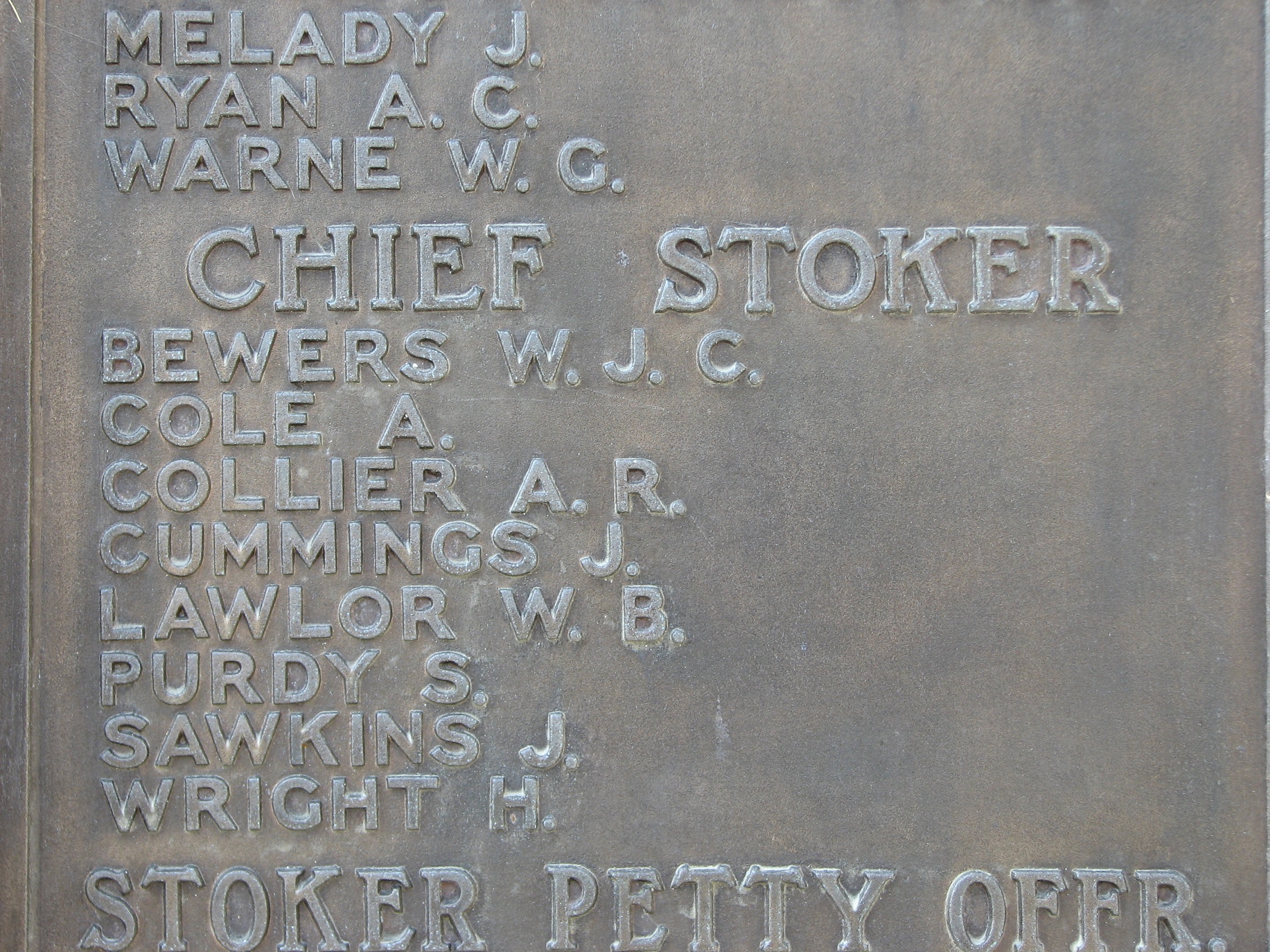 Arthur's name on Panel 17 of the Chatham Naval Memorial<br>MA