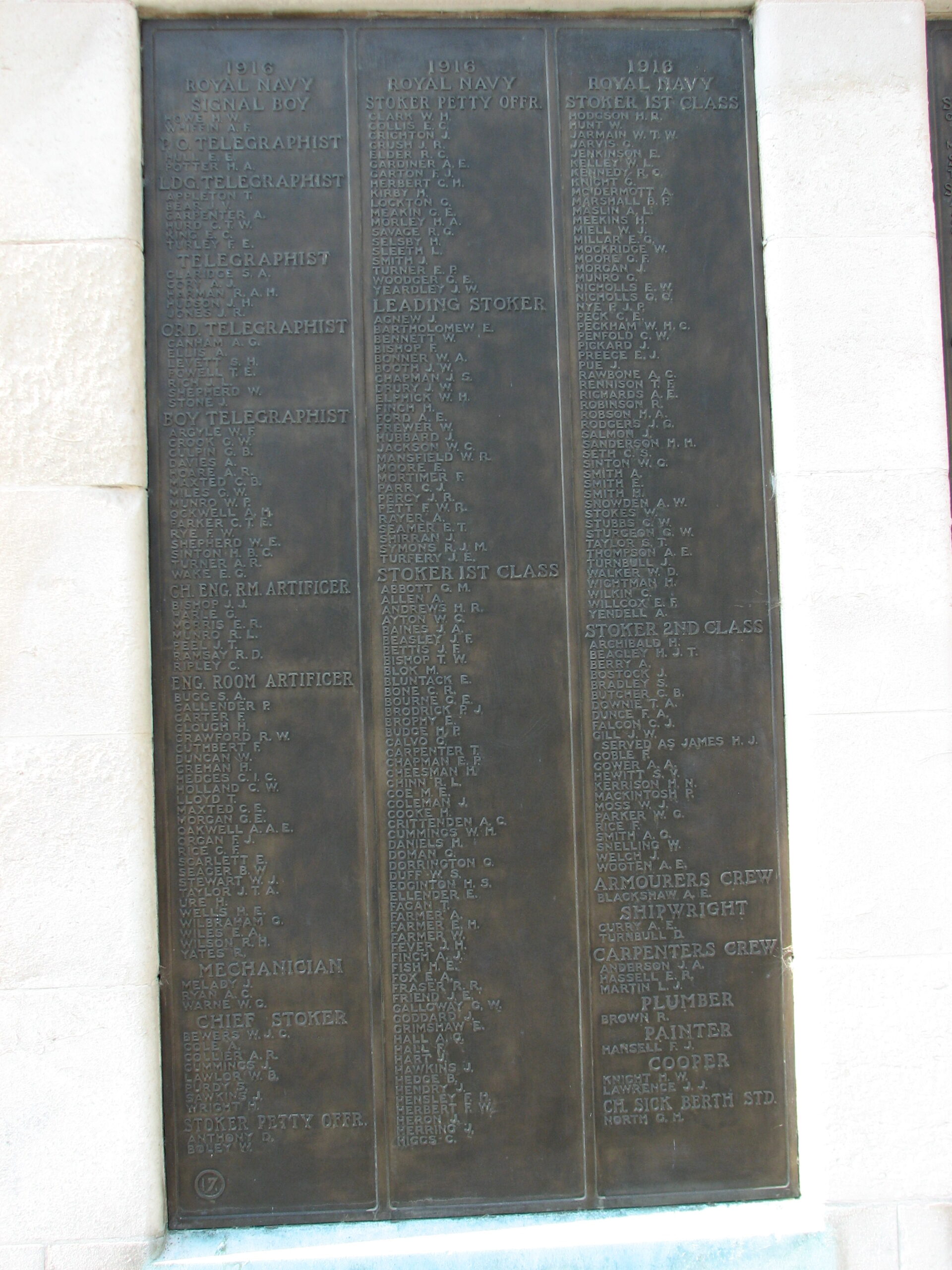 Panel 17 of the Chatham Naval Memorial<br>