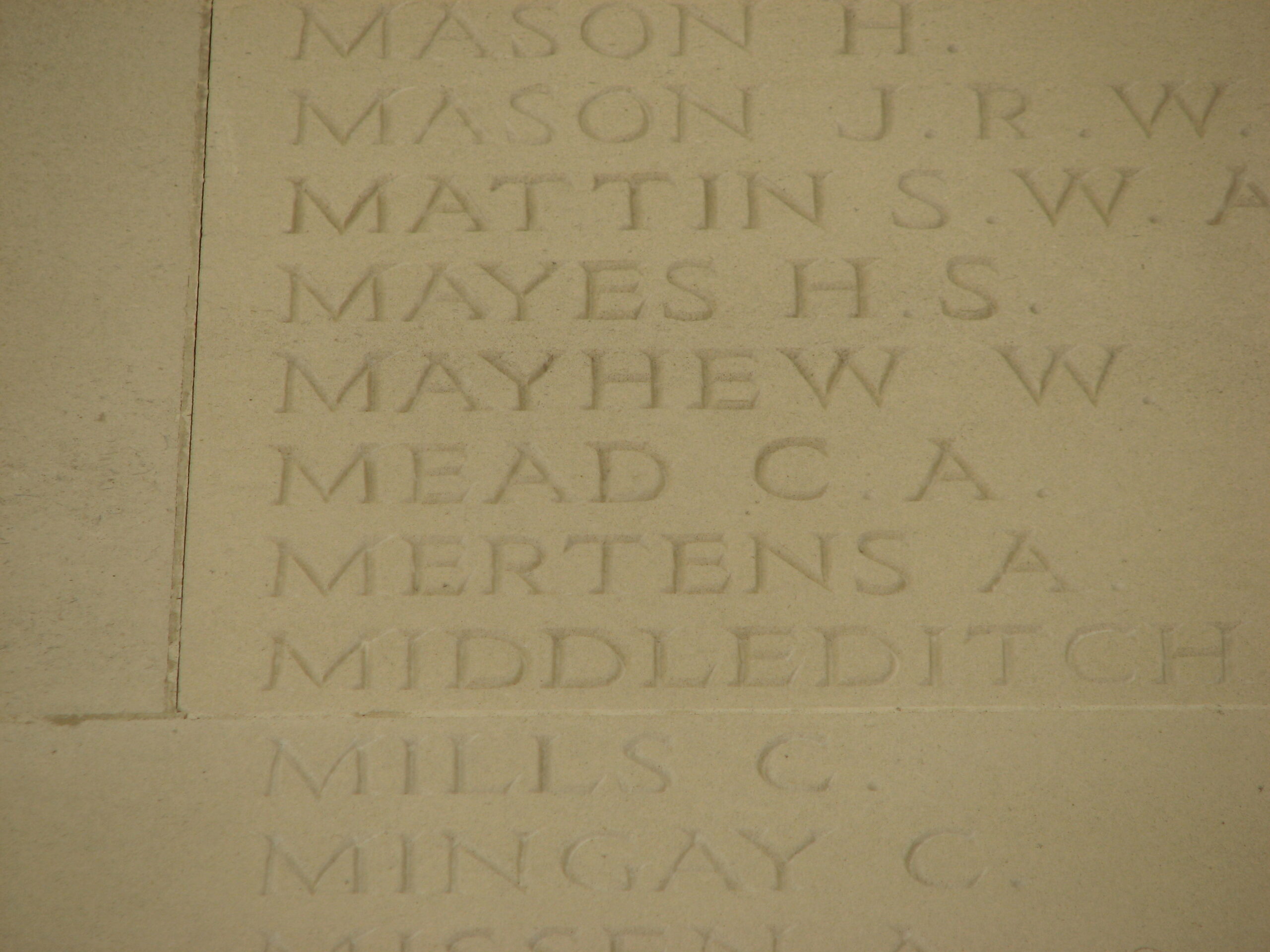Charles name inscribed on the Arras Memorial<br>MA