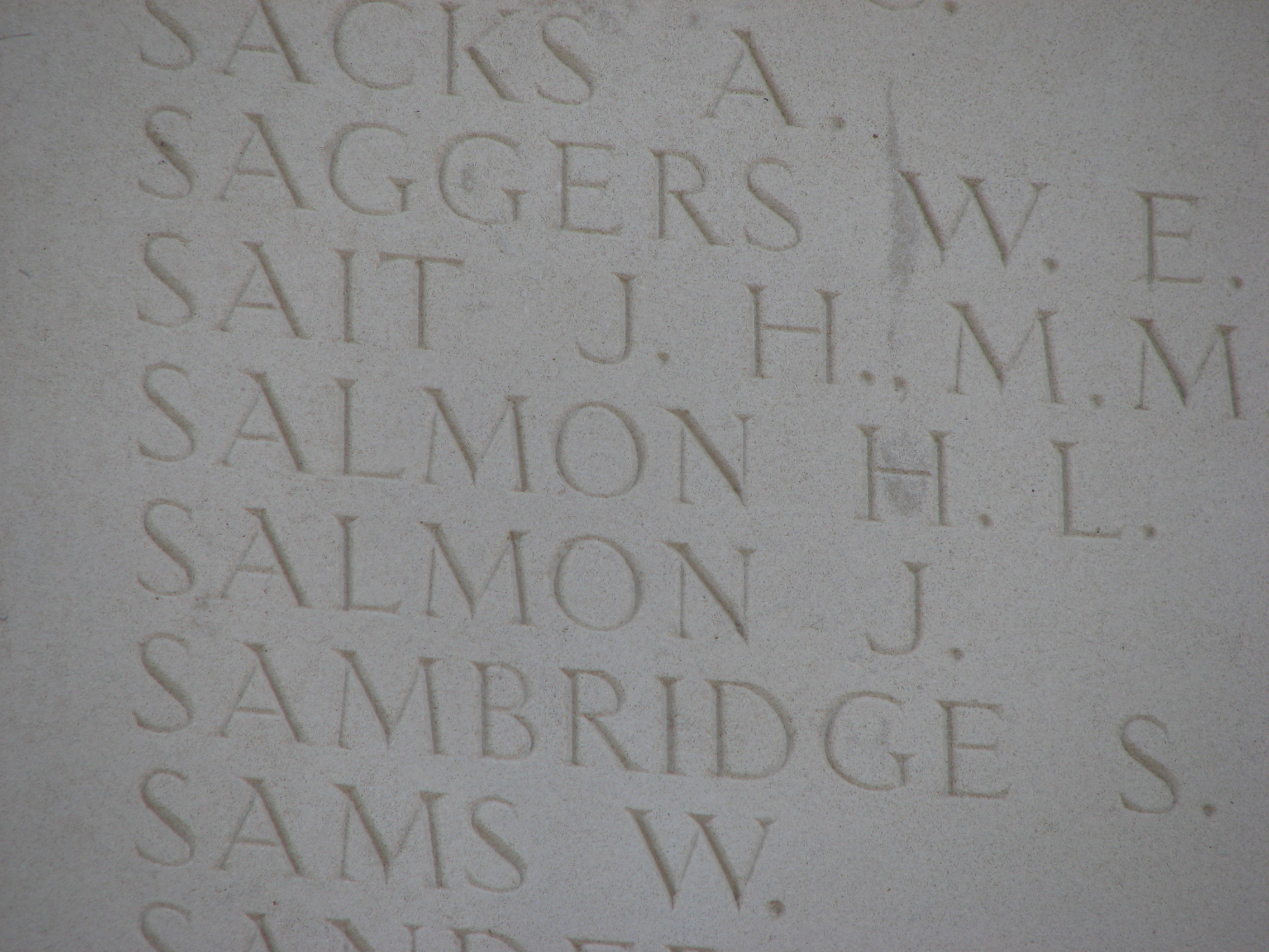 Hugh's name inscribed on the Thiepval Memorial<br>MA