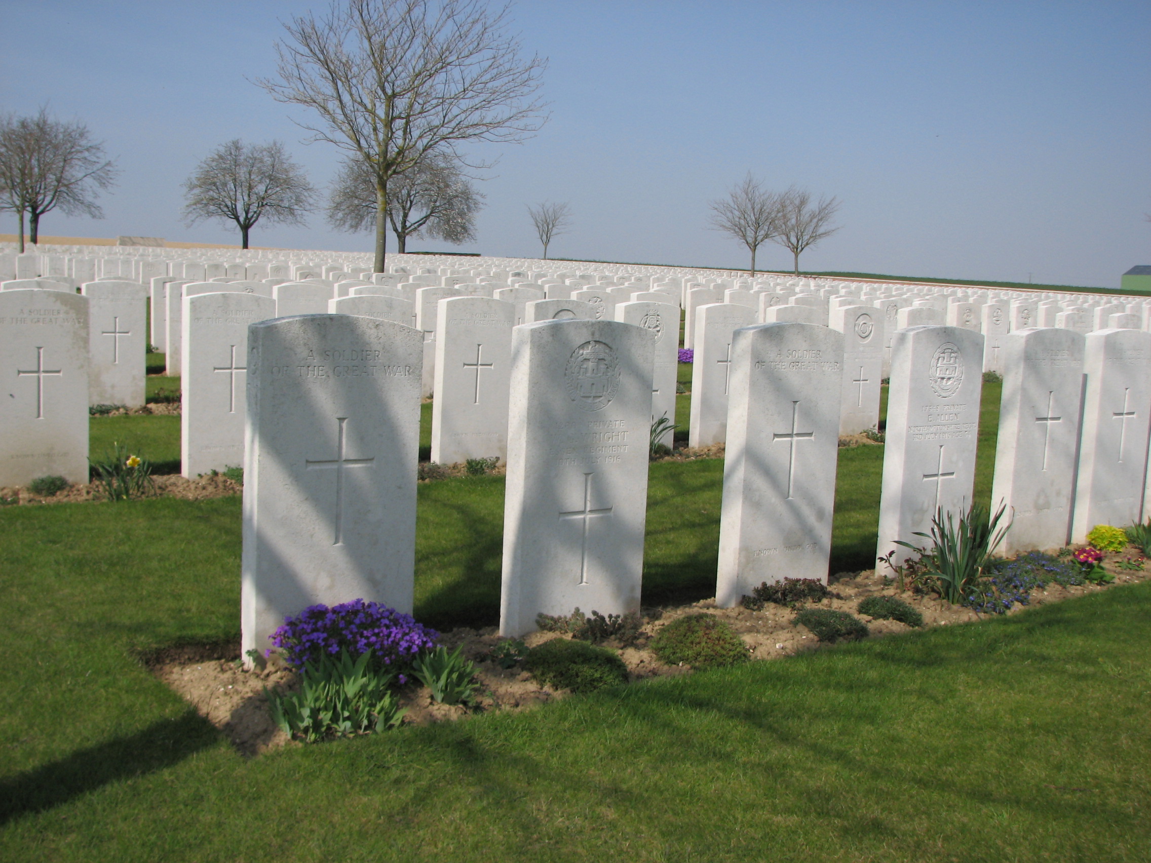 William's headstone (second from the left) in Ovillers Military Cemetery<br>MA