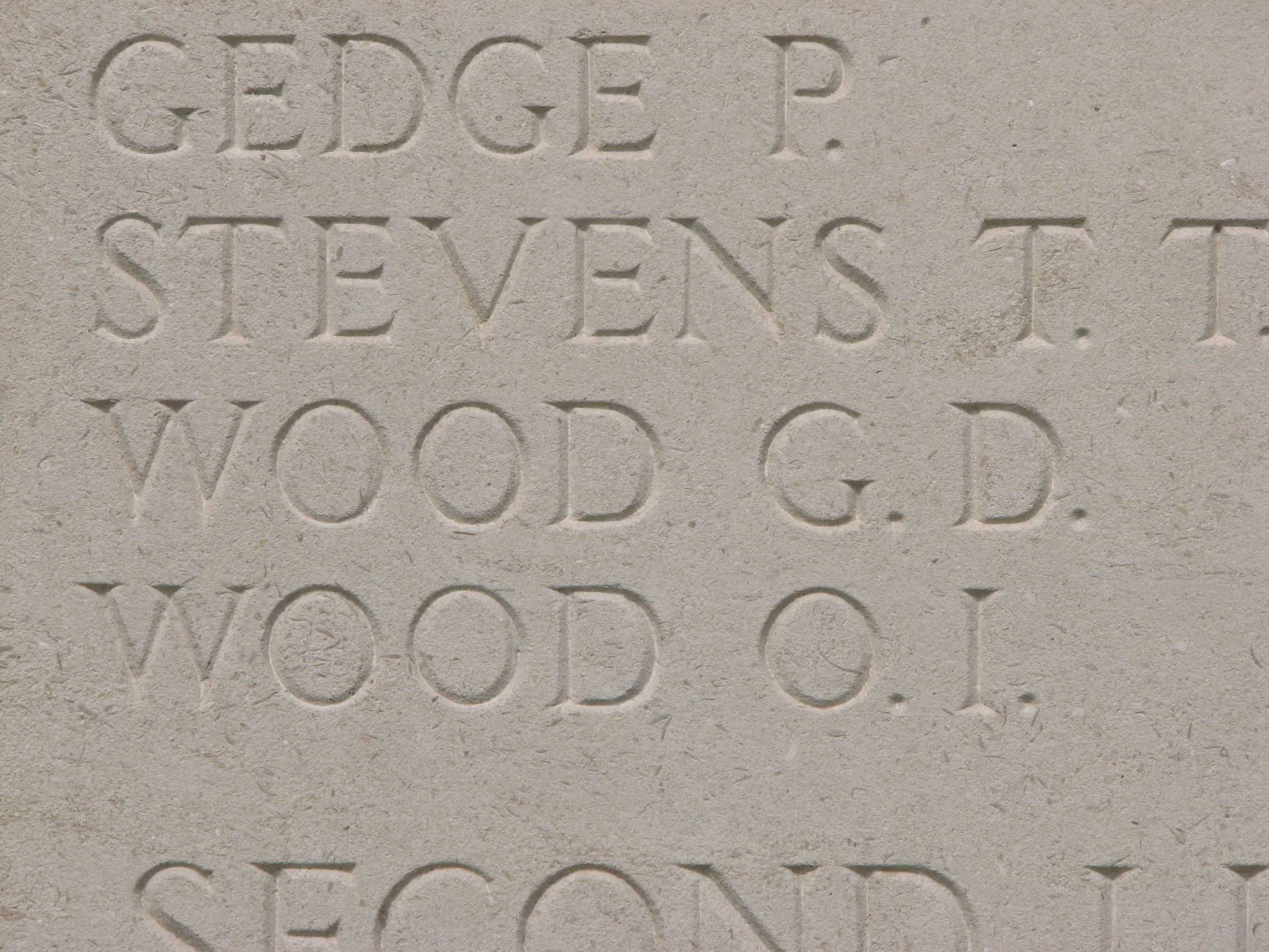 Geoffrey's name inscribed on the Loos Memorial<br>MA