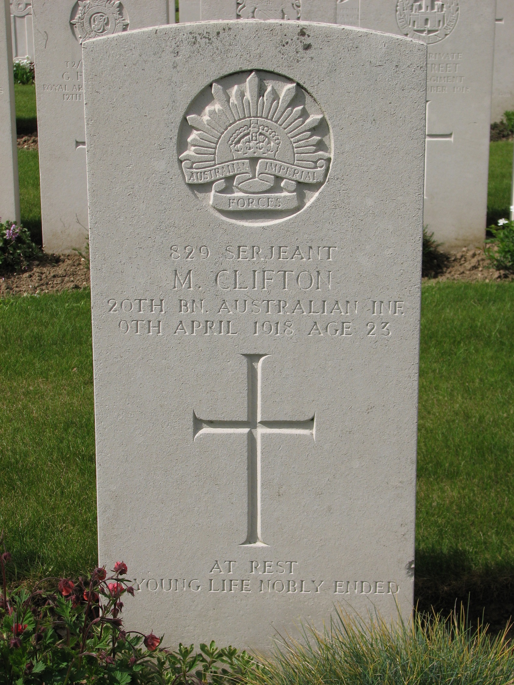Max's headstone in Tincourt New British Cemetery<br>MA