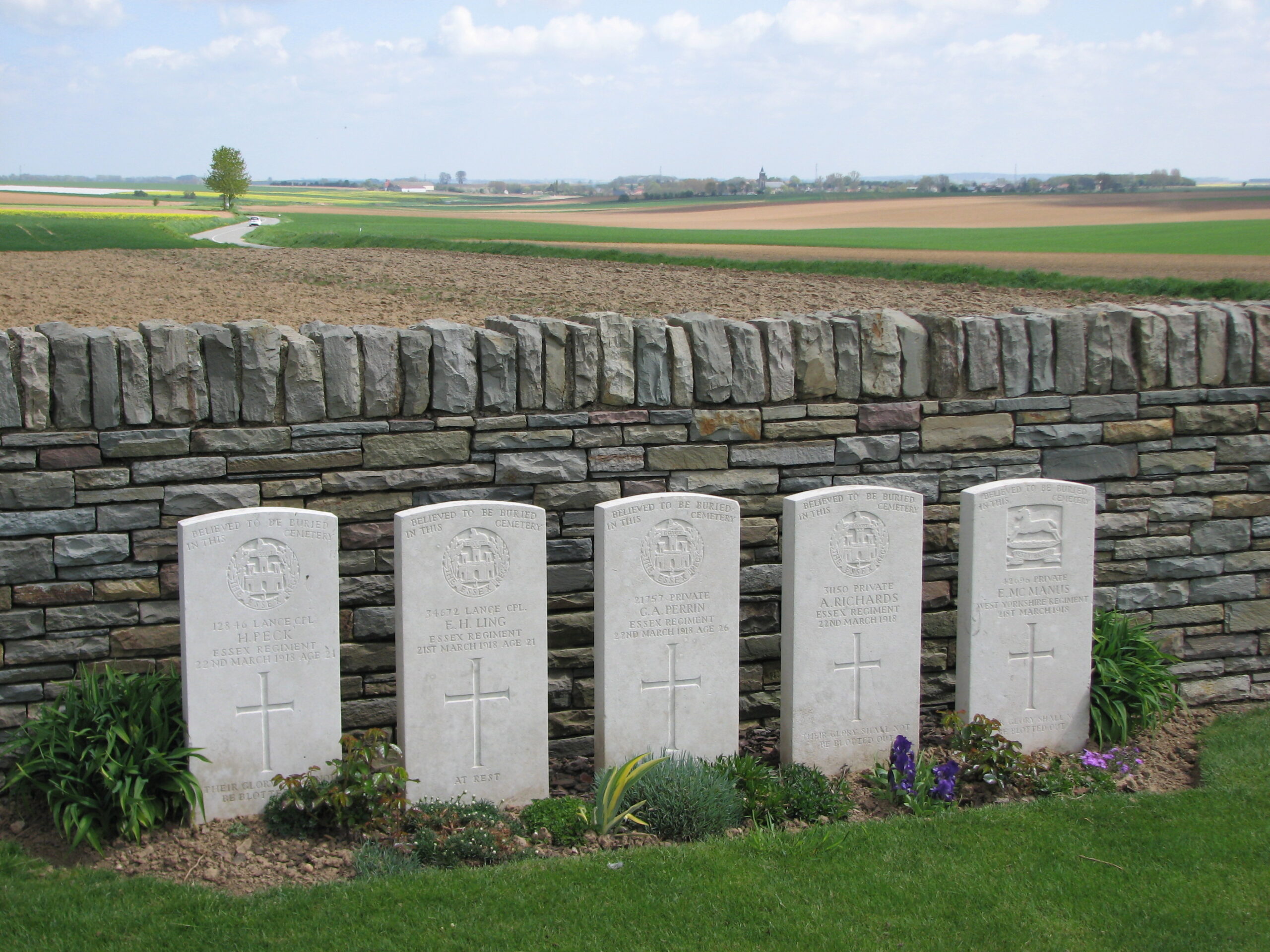 5 of the 29 Special Memorials in Vaulx Hill Cemetery<br>Herbert's Special Memorial is that nearest the camera<br />MA