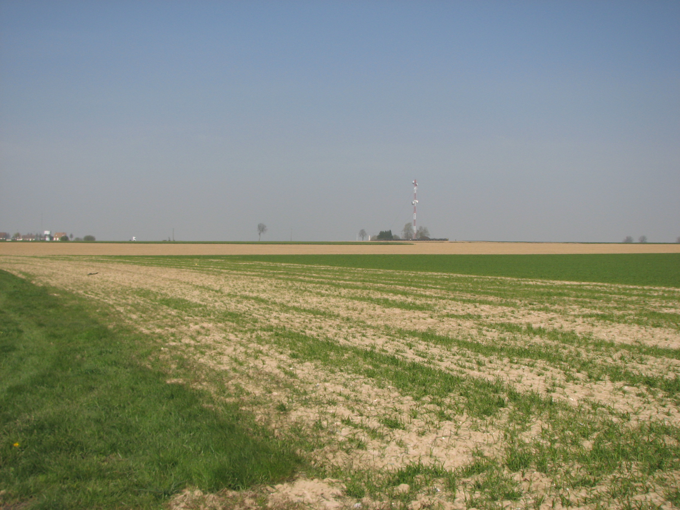 Looking towards the spot where Michael was killed, near Pozieres - Photographed in April 2010<br>A wider shot to that in the previous photograph.  
The outskirts of the village of Pozieres can be seen to the left.<br />MA