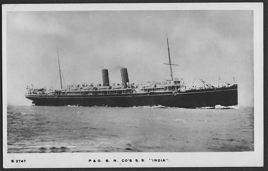 The SS India - Before she was converted to an Armed Merchant Cruiser and became HMS India<br>Author's Collection
