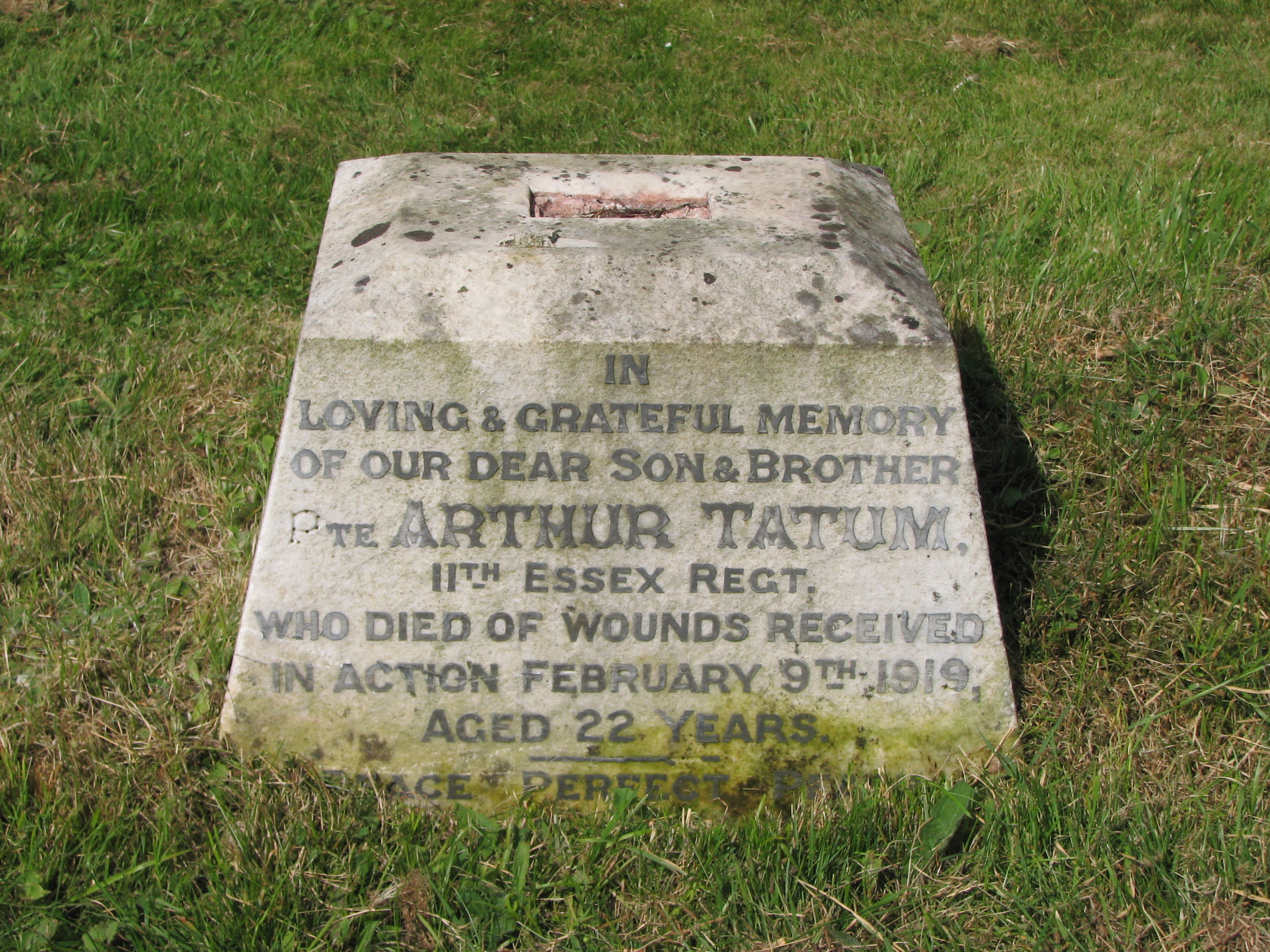 Arthur's headstone in East Bergholt Cemetery<br>MA